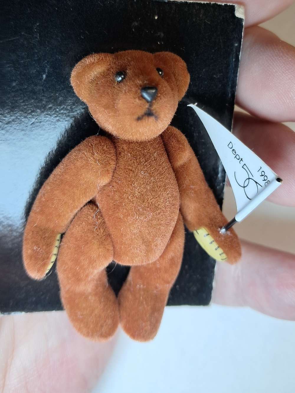Vintage Dept 56 Flocked Jointed Bear Pin w/ Flag